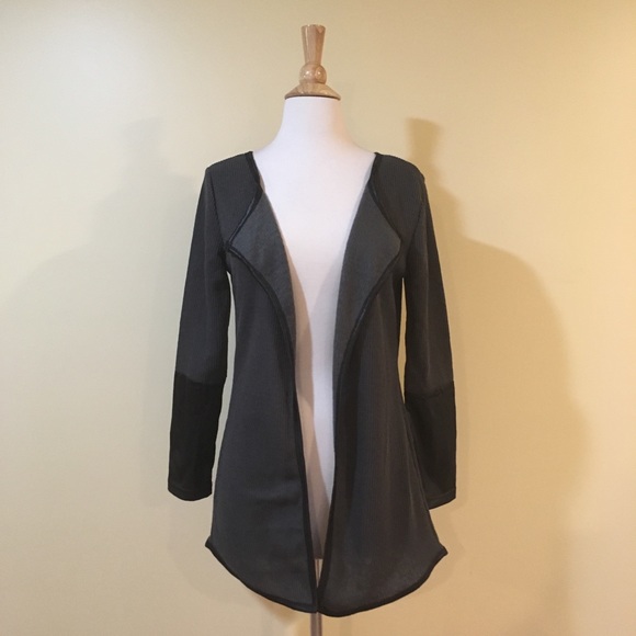 💥 CLEARANCE Waffle Knit Leather Trim Cardigan - Picture 2 of 5